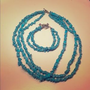 Vintage Turquoise Bead Necklace & Bracelet Set